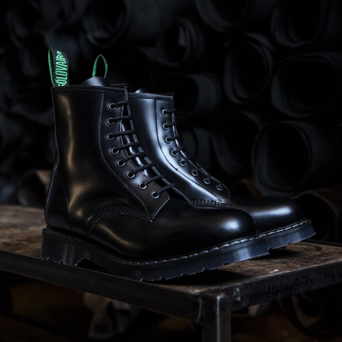 Black Hi-Shine Eye Derby Boot Solovair Handmade in England