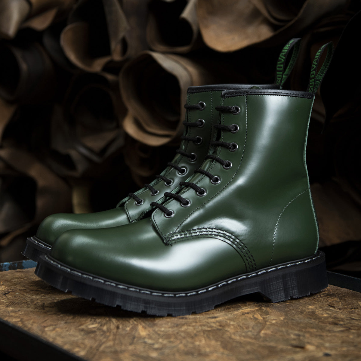 Green Hi-Shine Eye Derby Boot Solovair Handmade in England