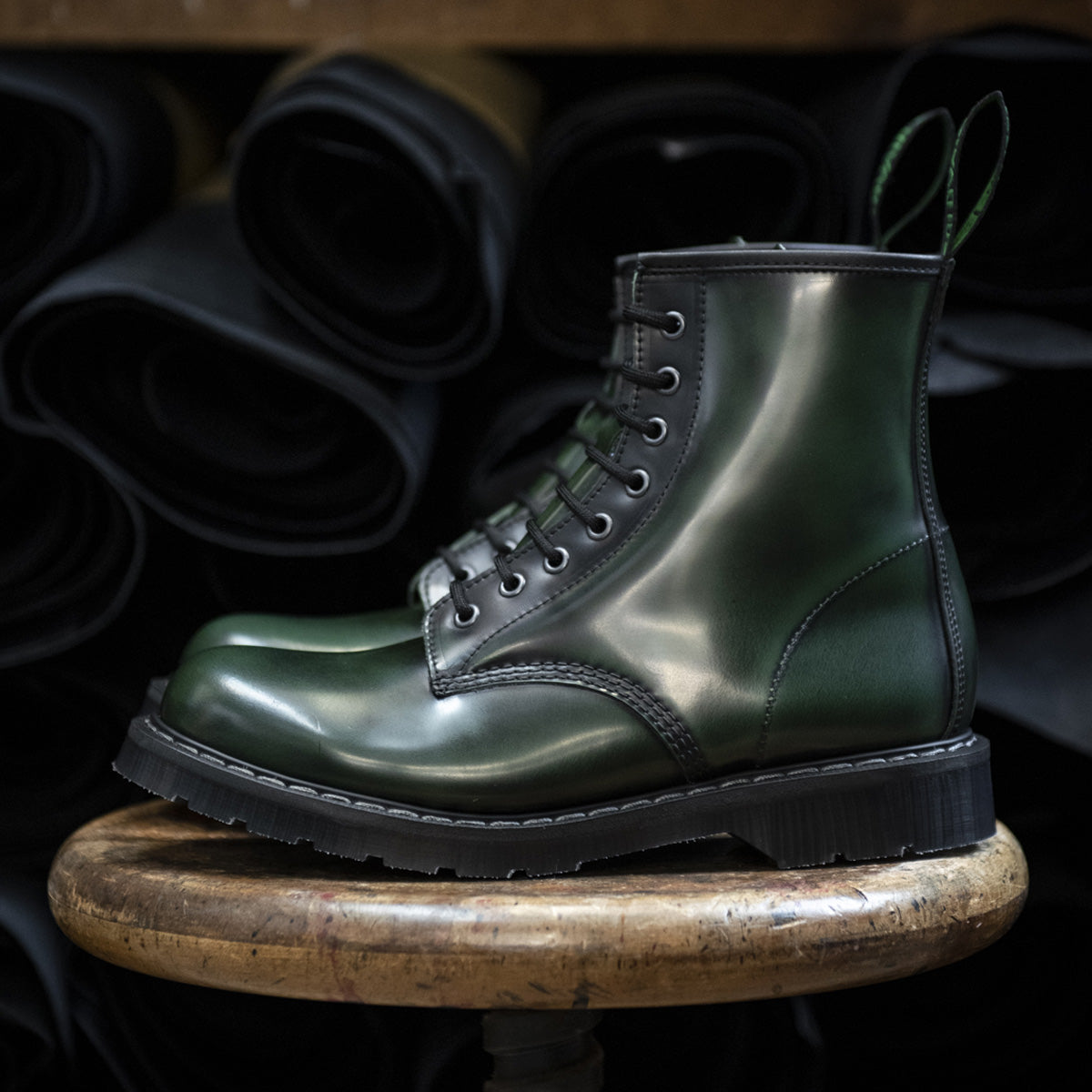 Green Rub-Off 8 Eye Derby Boot | Solovair | Handmade in England â NPS Solovair US