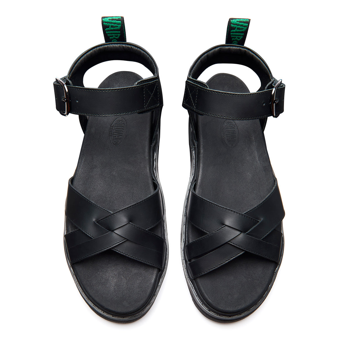 Ashby - Black Greasy One Strap Crossover Sandal | Solovair