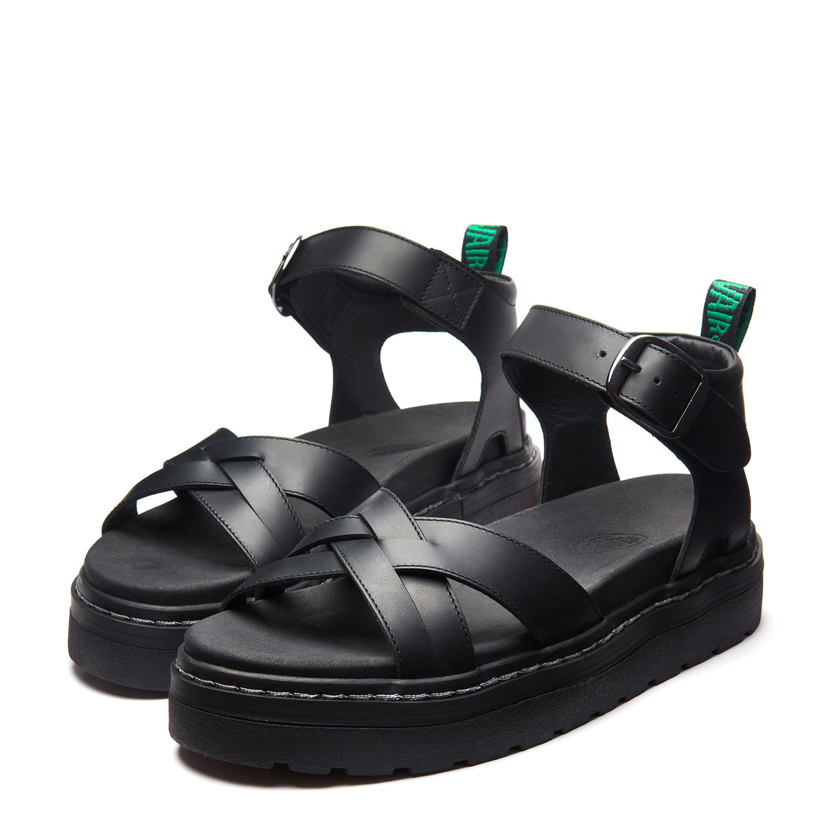 Ashby - Black Greasy One Strap Crossover Sandal | Solovair