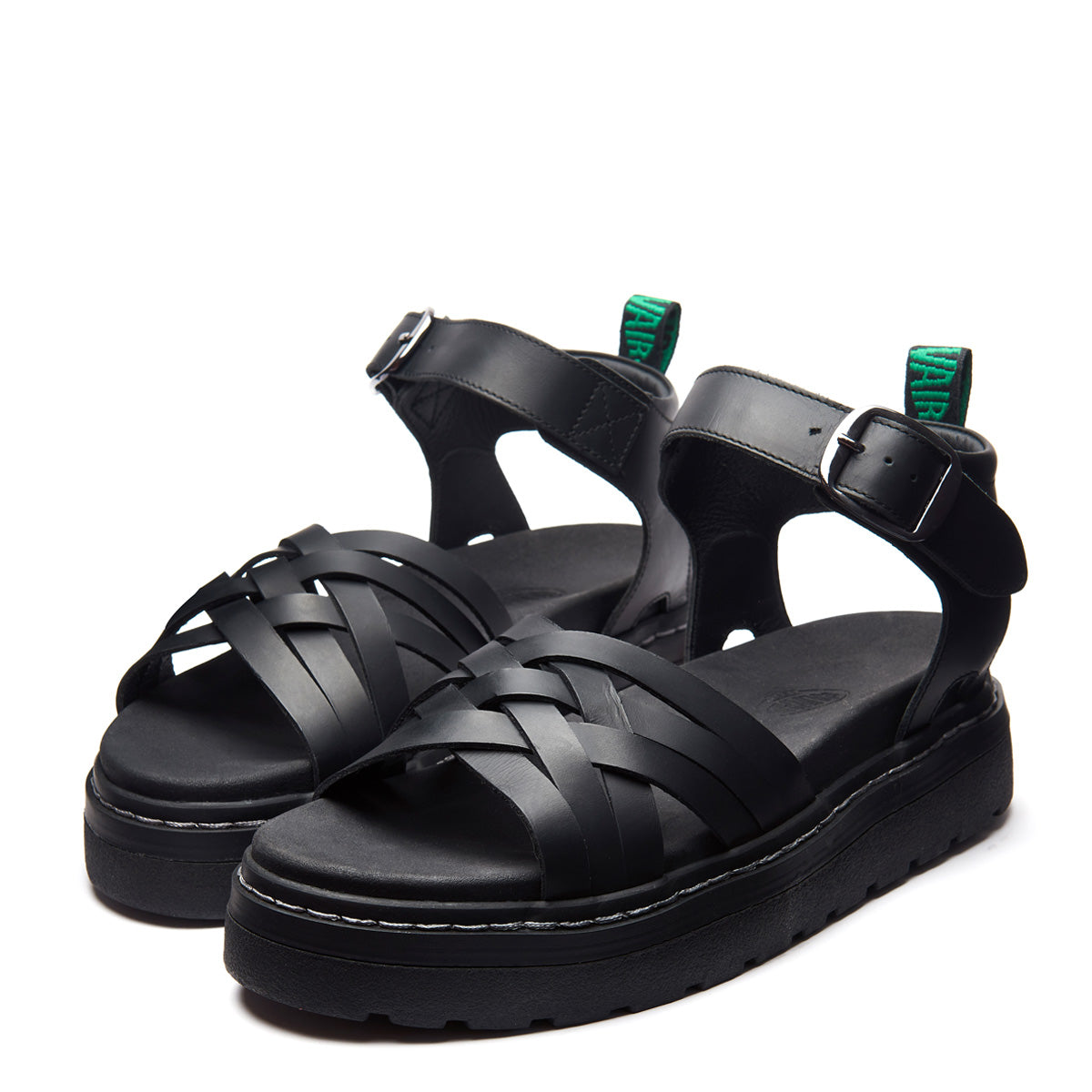 Lavendon - Black Greasy Two Strap Sandal | Solovair | Sandal