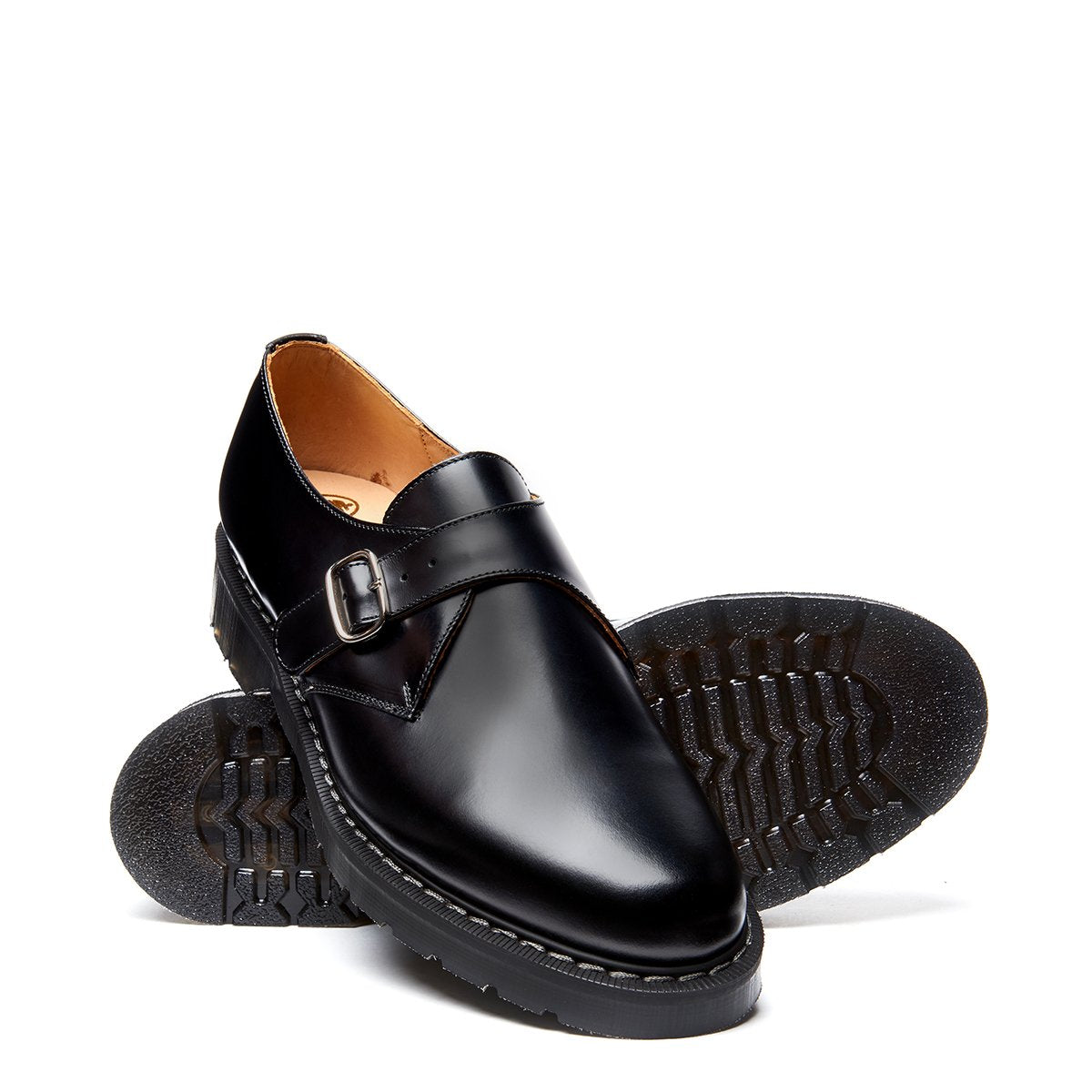 Black Hi-Shine Single Buckle Monk Shoe | Solovair | Handmade in