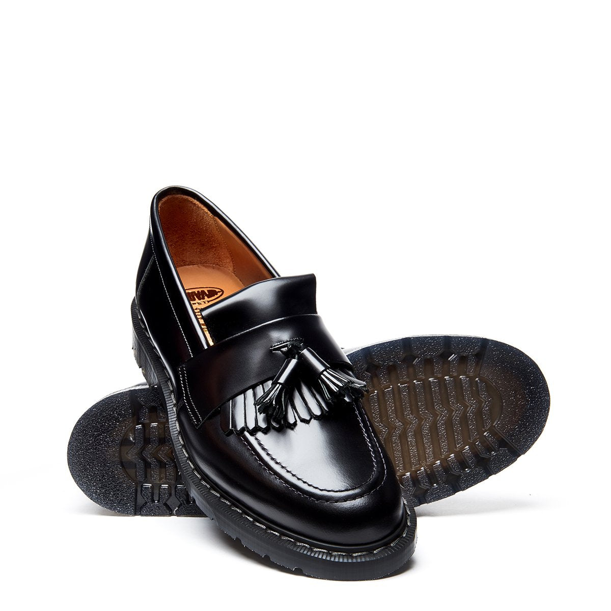 Black Hi-Shine Tassel Loafer | Solovair | Handmade in England