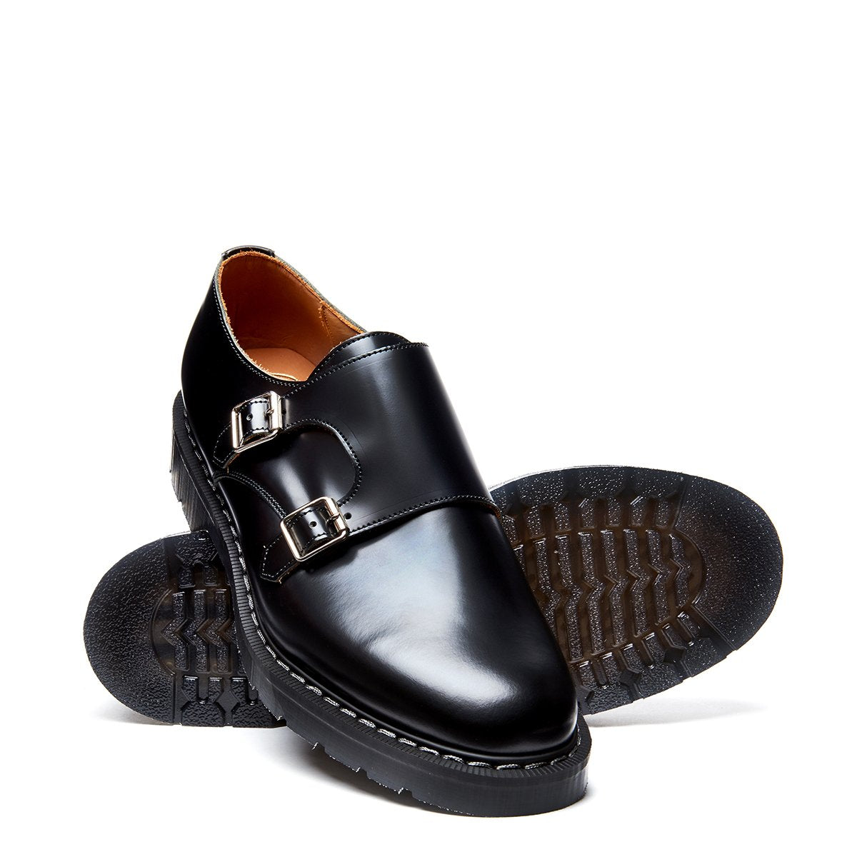 Black Hi-Shine Double Buckle Monk Shoe | Solovair | Handmade in