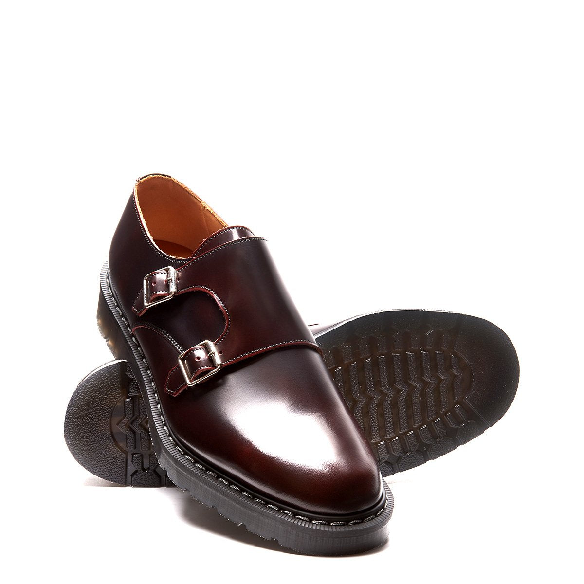 Burgundy Double Buckle Monk Shoe | Solovair | Handmade in England