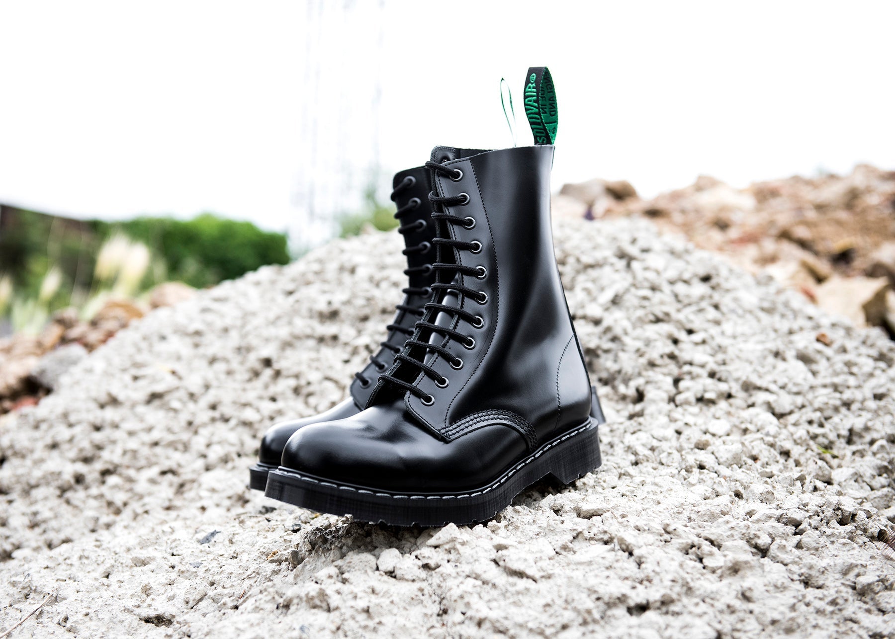 Black Hi-Shine 11 Eye Derby Boot Solovair Handmade in England