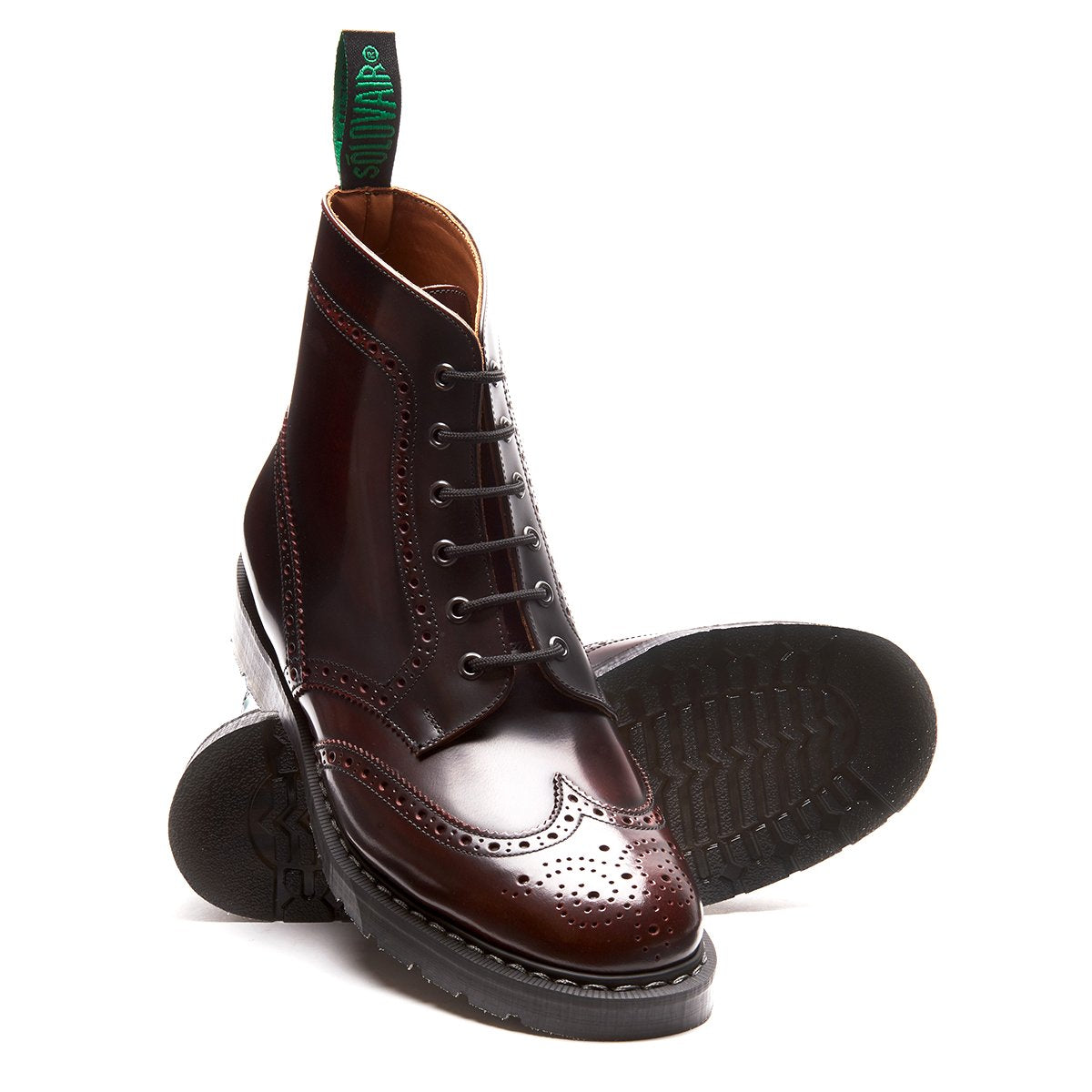 Burgundy Rub-Off 6 Eye Brogue Boot | Solovair | Handmade in