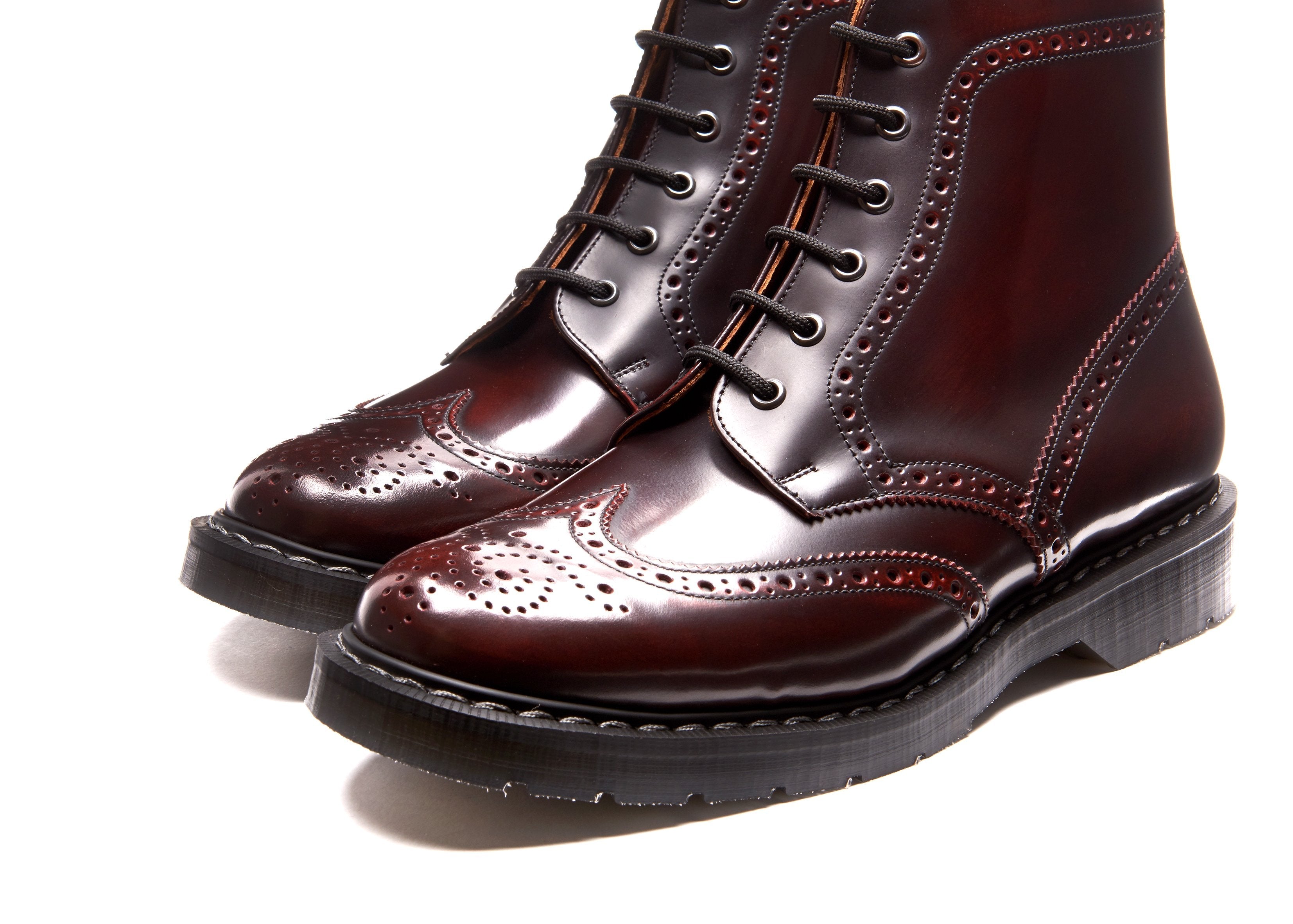 Burgundy Rub-Off 6 Eye Brogue Boot | Solovair | Handmade in