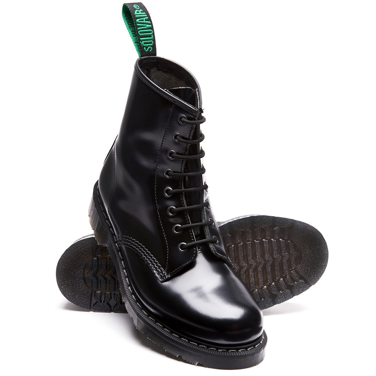 Black Hi-Shine 8 Eye Derby Boot | Solovair | Handmade in England