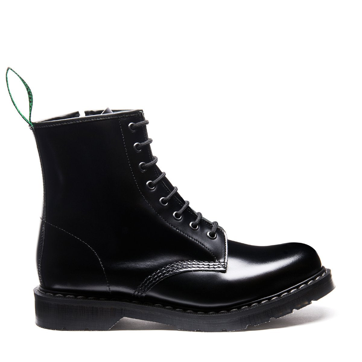 【Nice Age】　SOLOVAIR　8ホール　ENGLAND製 Black Hi-Shine 8 Eye Zip Derby Boot | Solovair | Handmade in