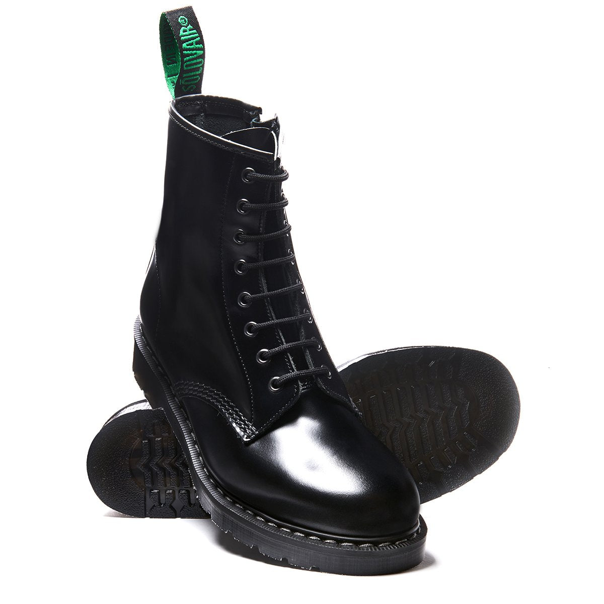 Black Hi-Shine 8 Eye Zip Derby Boot | Solovair | Handmade in