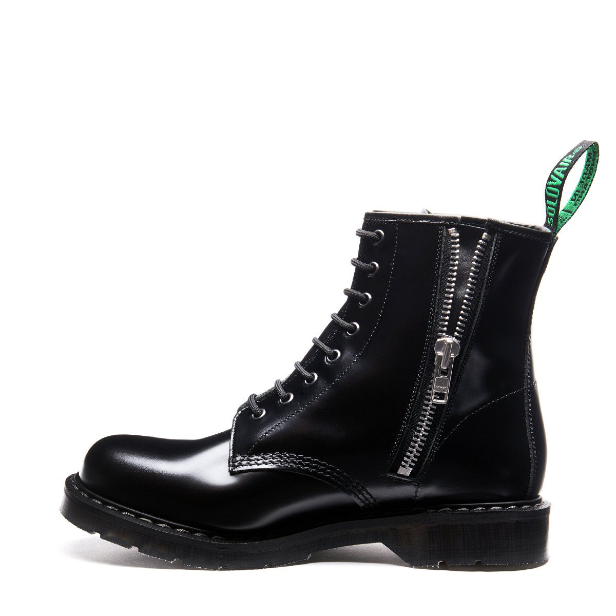 Black Hi-Shine 8 Eye Zip Derby Boot | Solovair | Handmade in