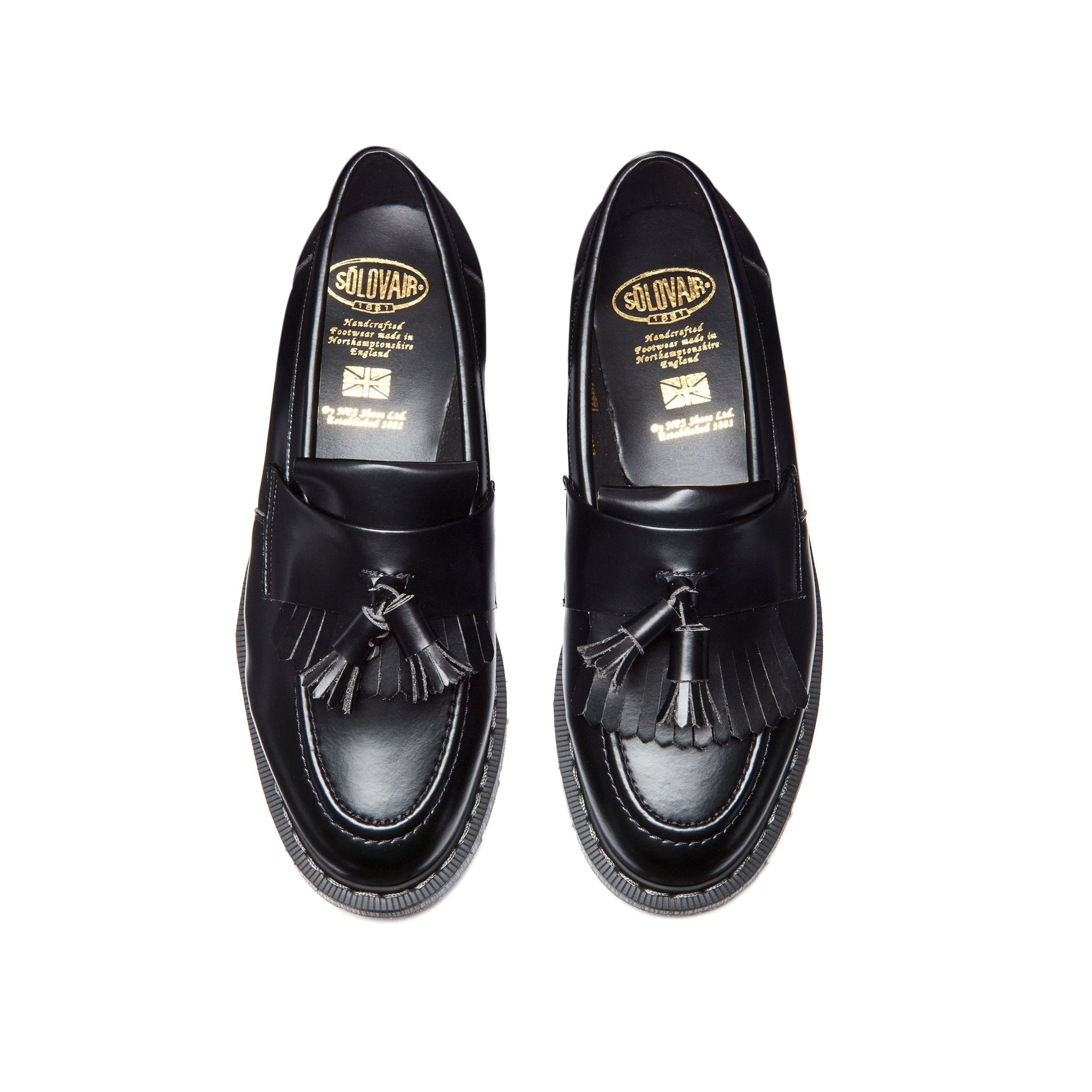 Black Vegan Hi-Shine Tassel Loafer | Solovair | Handmade in