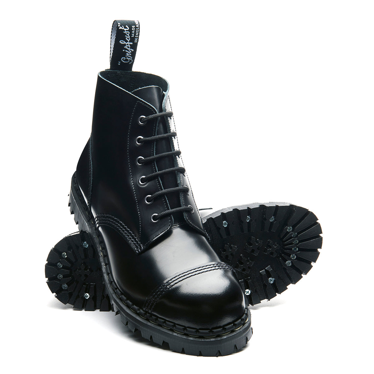 Black Hi-Shine 6 Eye Steel Toe Derby Boot | Gripfast | Made in UK – NPS ...