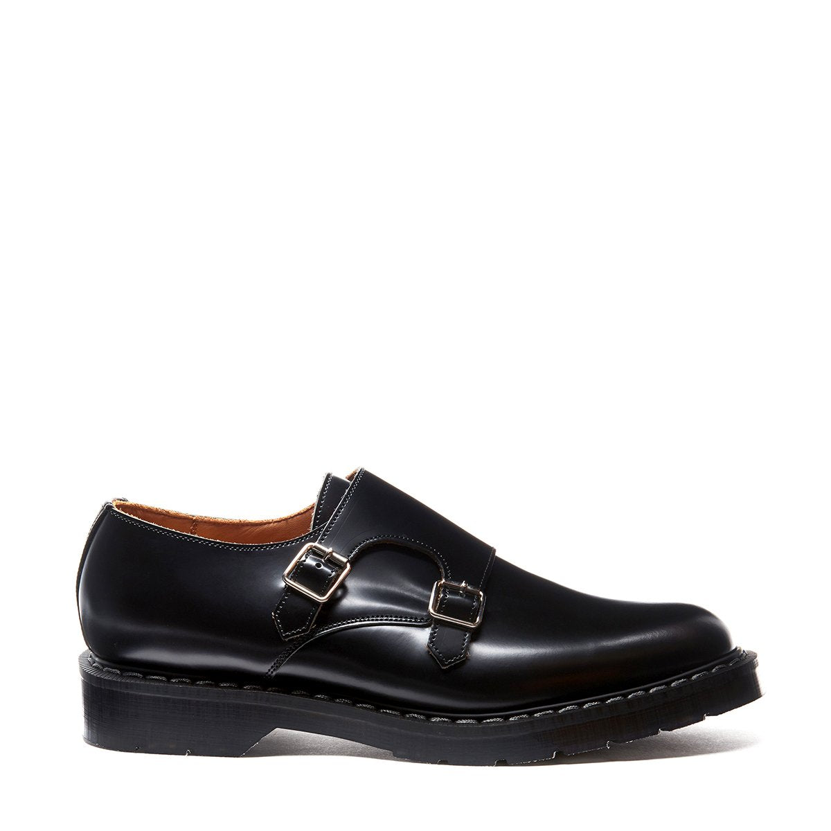 Men's flat shoes with handmade buckles in black calf leather
