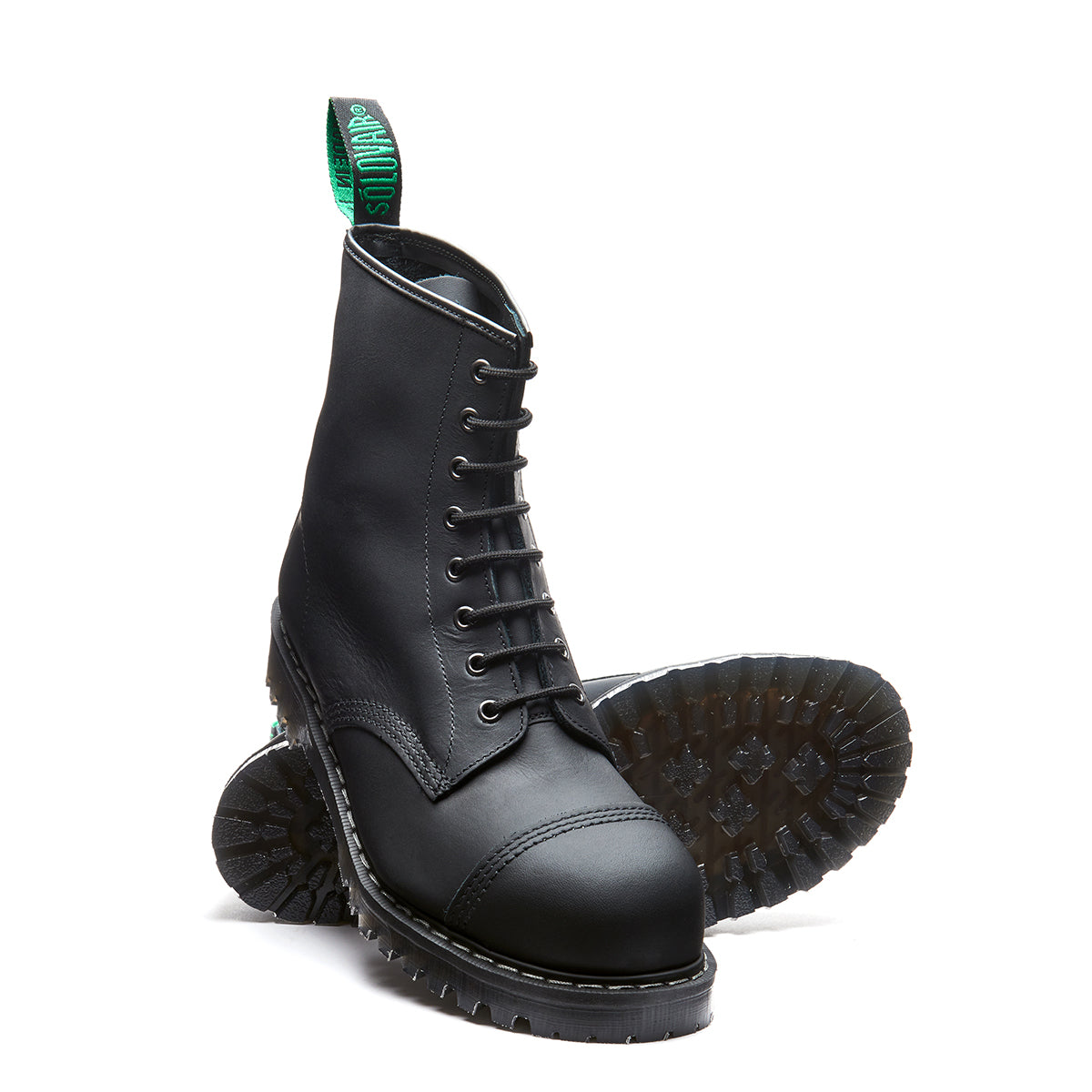 Black Greasy 8 Eye Steel Toe Derby Boot | Solovair | Handmade in ...